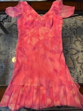 Y2K Componix Pink & Purple Floral V-Neck Ruffle-Hem Dress